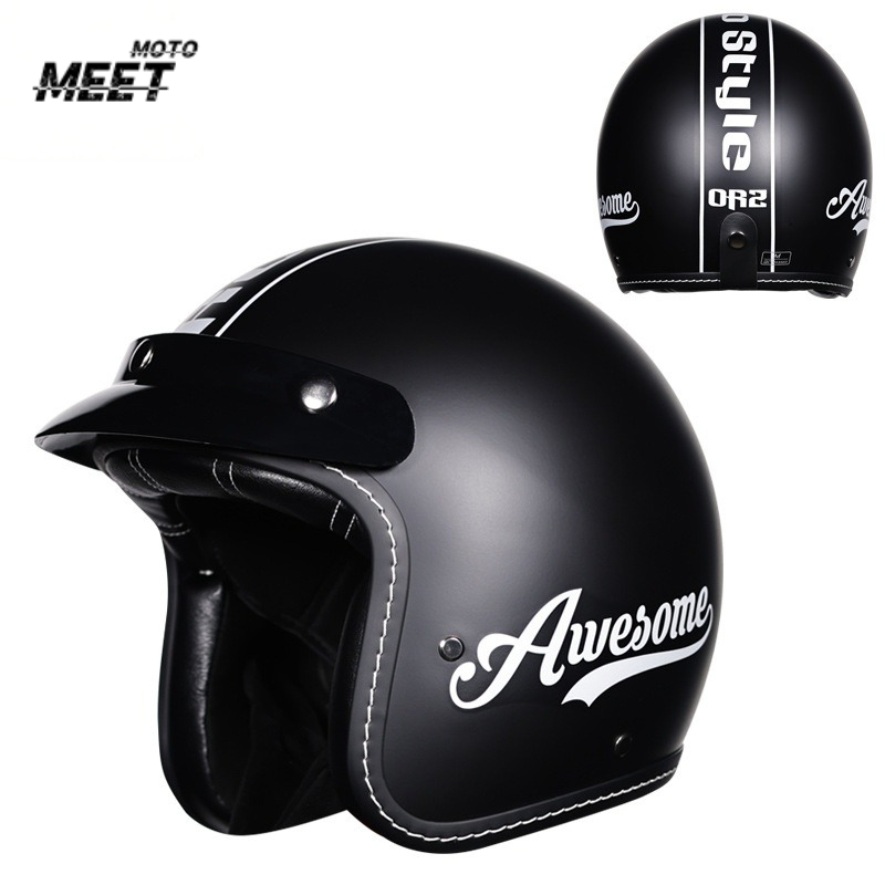 Vintage Open Face Retro Helmet - Unisex Retro 3/4 Open-Face Motorcycle Helmet,