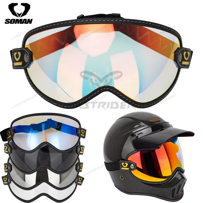 SOMAN Vintage Motorcycle Goggl - Vintage Open Face Retro Helmet review and price